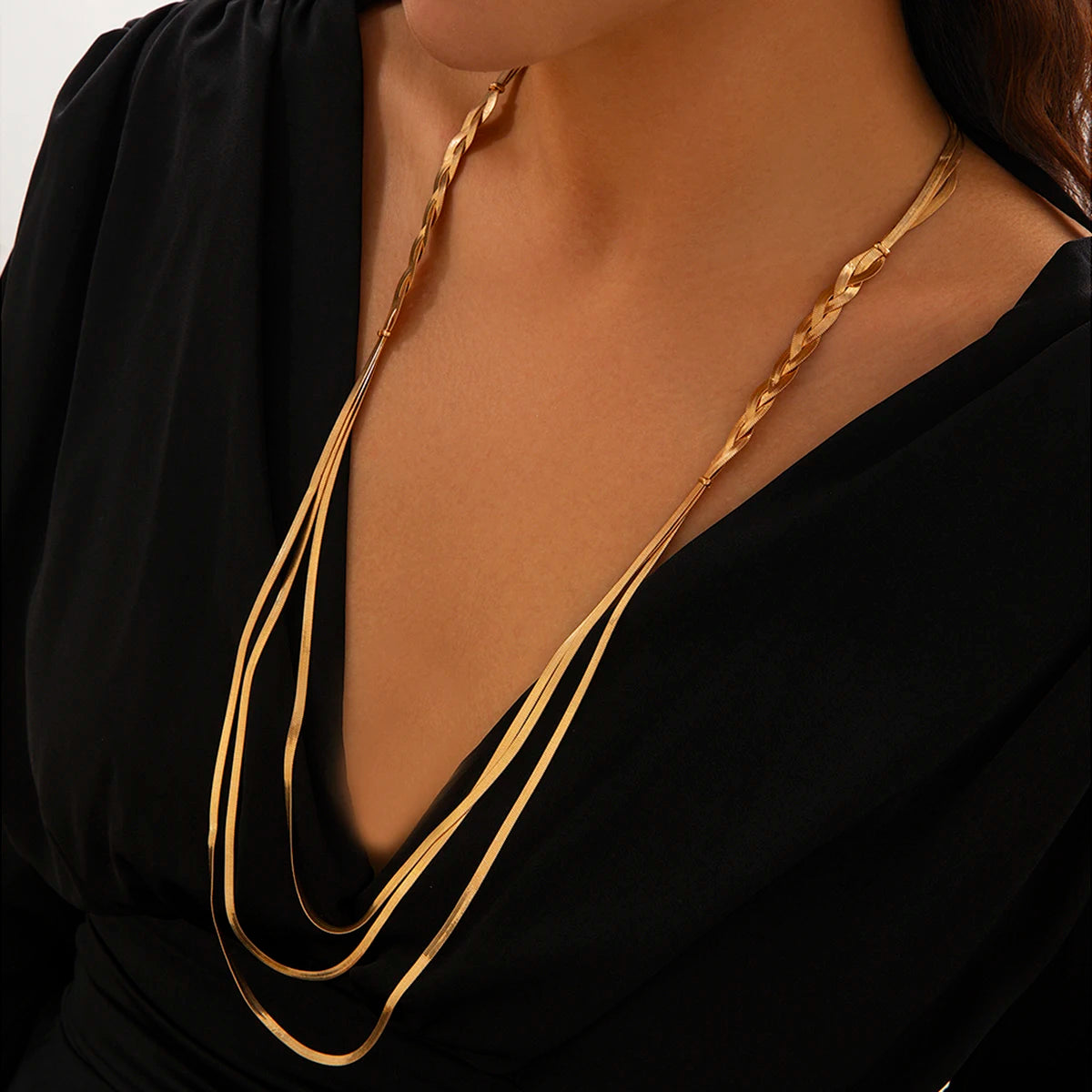 Vintage Multilayer Snake Chain Necklace for Women – 18K Gold Plated Herringbone Chain