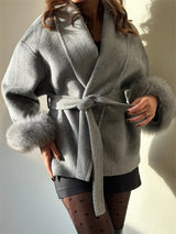 Luxuriöser Fuchsfell-Woll-Wintermantel für Damen – Eleganter doppelseitiger Wollmantel für Frauen,