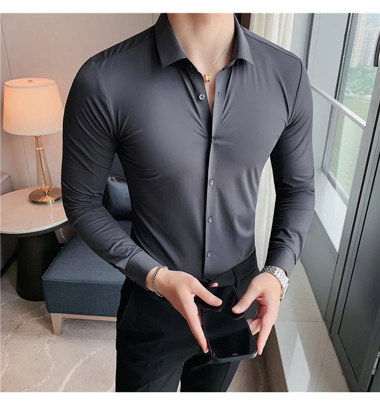 Men’s High Elasticity Seamless Shirt – Top Quality Long Sleeve Slim Fit Casual Shirt