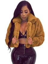 Women's Faux Fur Crop Jacket – Elegant Open Front Lapel Shaggy Fluffy Short Jacket