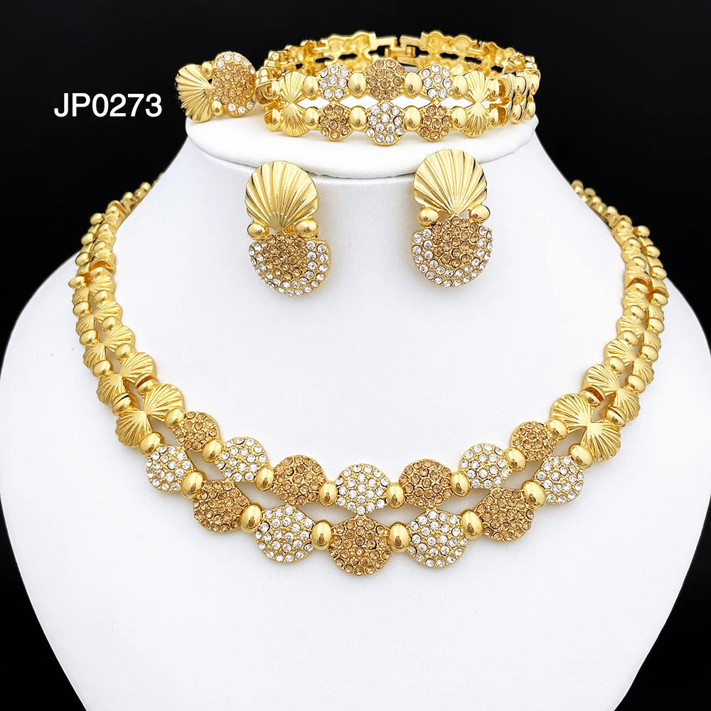 Neuestes italienisches Goldschmuck-Set für Damen – Luxuriöses afrikanisches Statement-Halskette und Ohrringe