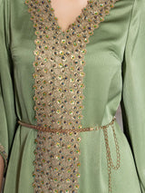 The "Emerald Lace" Gown – Signature Diamond & Beading Long Robe – Luxury Morocco Party Kaftan
