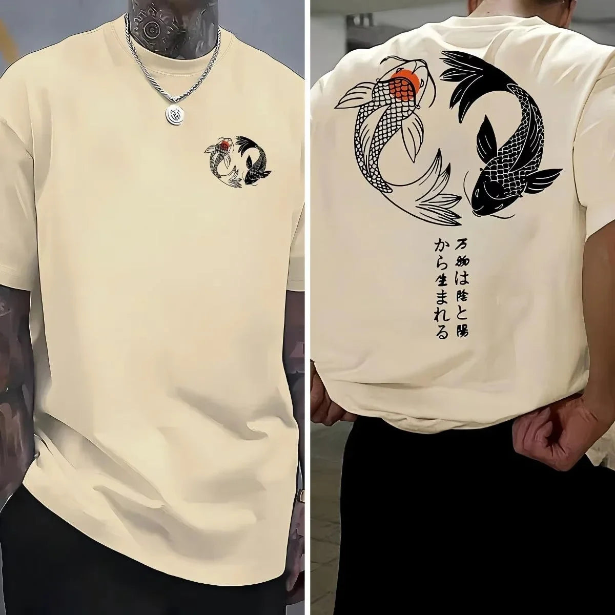 Japanischer Koi-Fisch Harajuku T-Shirt – 100% reine Baumwolle Herren Streetwear – Y2K Retro Grafik T-Shirt