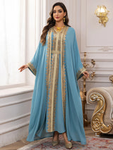 Muslim Women’s Open Cardigan with Inner Dress 2-Piece Set