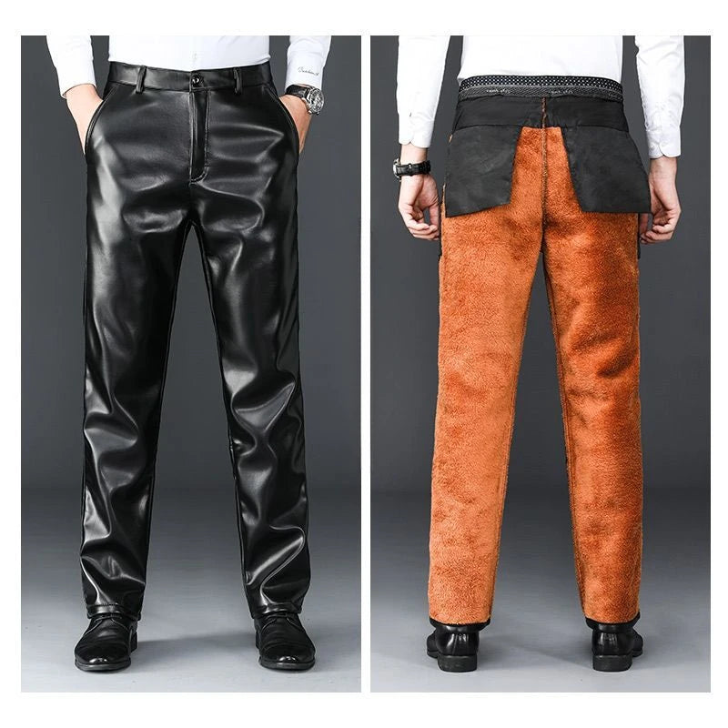 Men's Winter Gothic Black Leather Pants – Plus Fleece Lined Thick Thermal Trousers