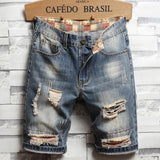Men’s Ripped Hole Denim Shorts – Summer Thin Cotton Short Jeans
