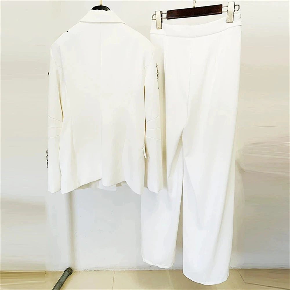 2tlg. Anzug-Set für Damen – Schmal geschnittener Smoking mit Strasssteinen – Elegantes Geschäfts-Dinner-Outfit