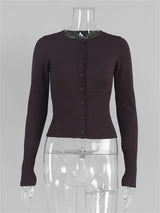 Lässige Strickjacke für Damen – Langärmeliges Rippstrick-Patchwork-Slim-Top