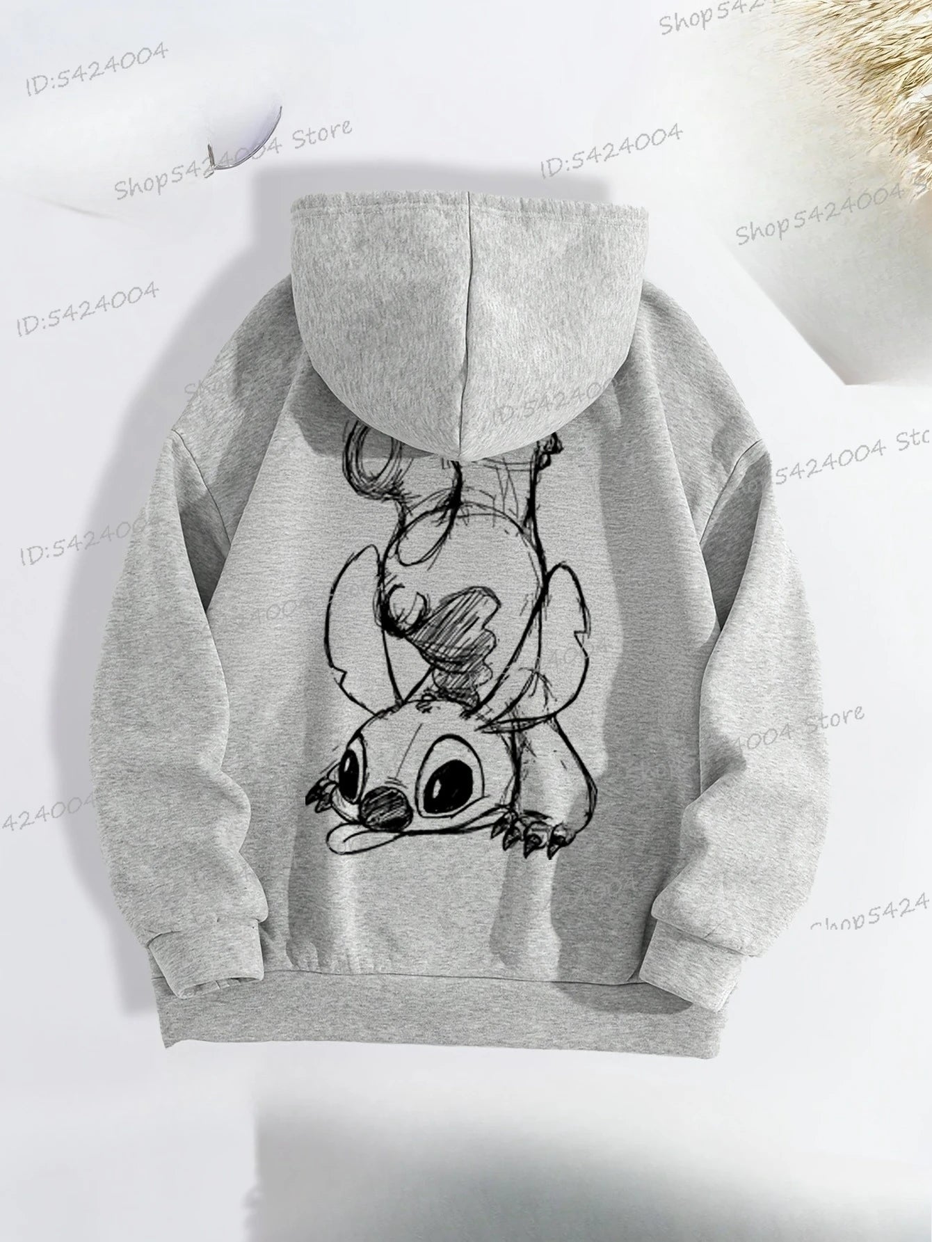 Damen Disney Stitch Kapuzenpullover mit Rückendruck | Graues Cartoon Fan Sweatshirt