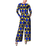 Damen Set aus gewachstem Baumwoll-Crop-Top mit langen Ärmeln und Hose mit weitem Bein