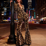 Women's Velvet Leopard Suit Set – 2-Piece Slim Fit Animal Print Tuxedo – Luxury One-Button Blazer & Flare Pants Set