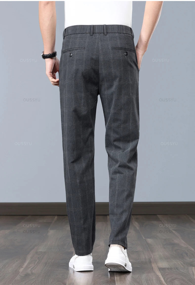 Klassische Herren-Arbeitshose mit Karomuster – Slim Fit Stretch-Businesshose