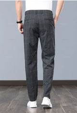 Klassische Herren-Arbeitshose mit Karomuster – Slim Fit Stretch-Businesshose