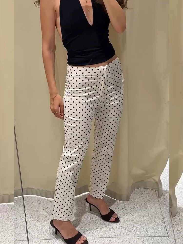 Elegante Damen-Hose mit Tupfenmuster – Schmale Passform, gerades Bein