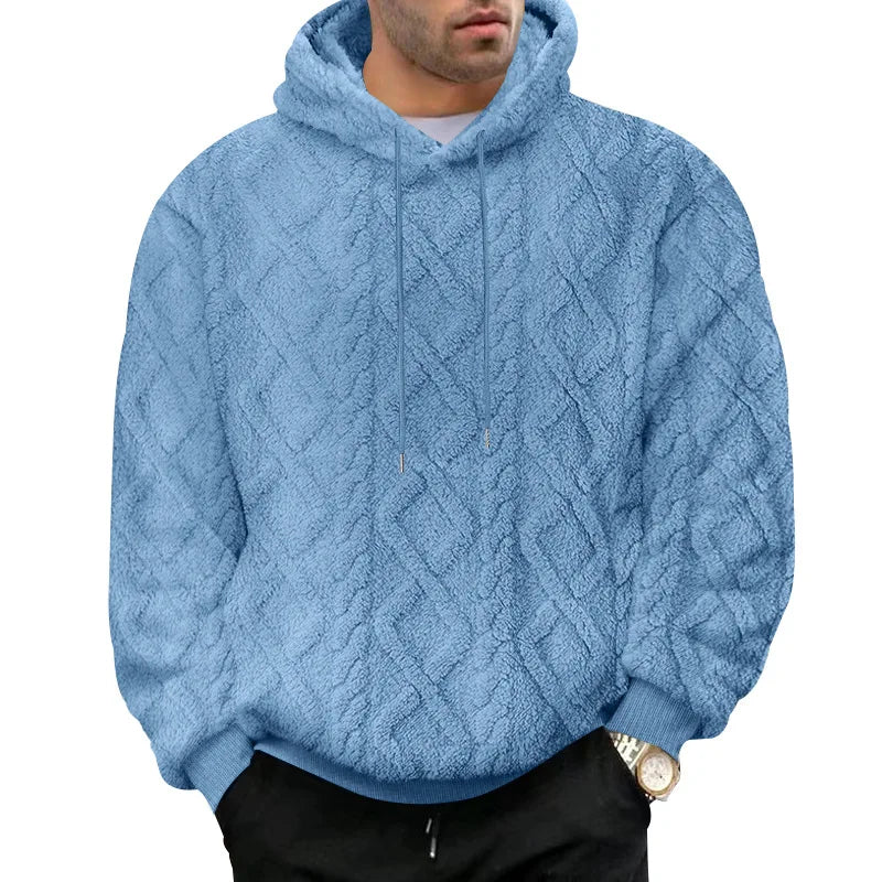 Herren Jacquard-Kapuzenpullover – Doppelseitiger Samt-Thermo-Pullover