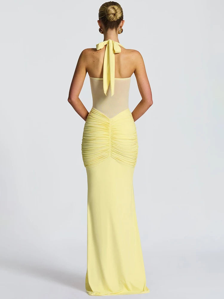 Sexy Halter Backless Maxi Dress – Women’s Patchwork Off-Shoulder Bodycon