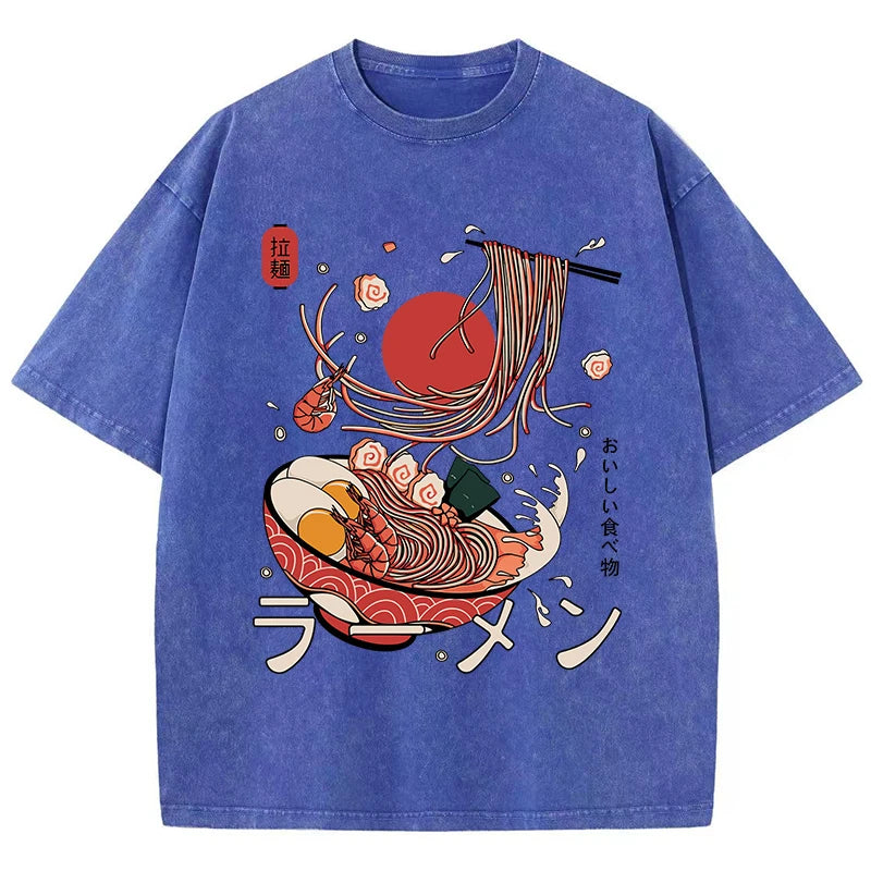 Ramen Nudeln gewaschenes Baumwoll-T-Shirt | Harajuku Grafik-T-Shirt für Damen