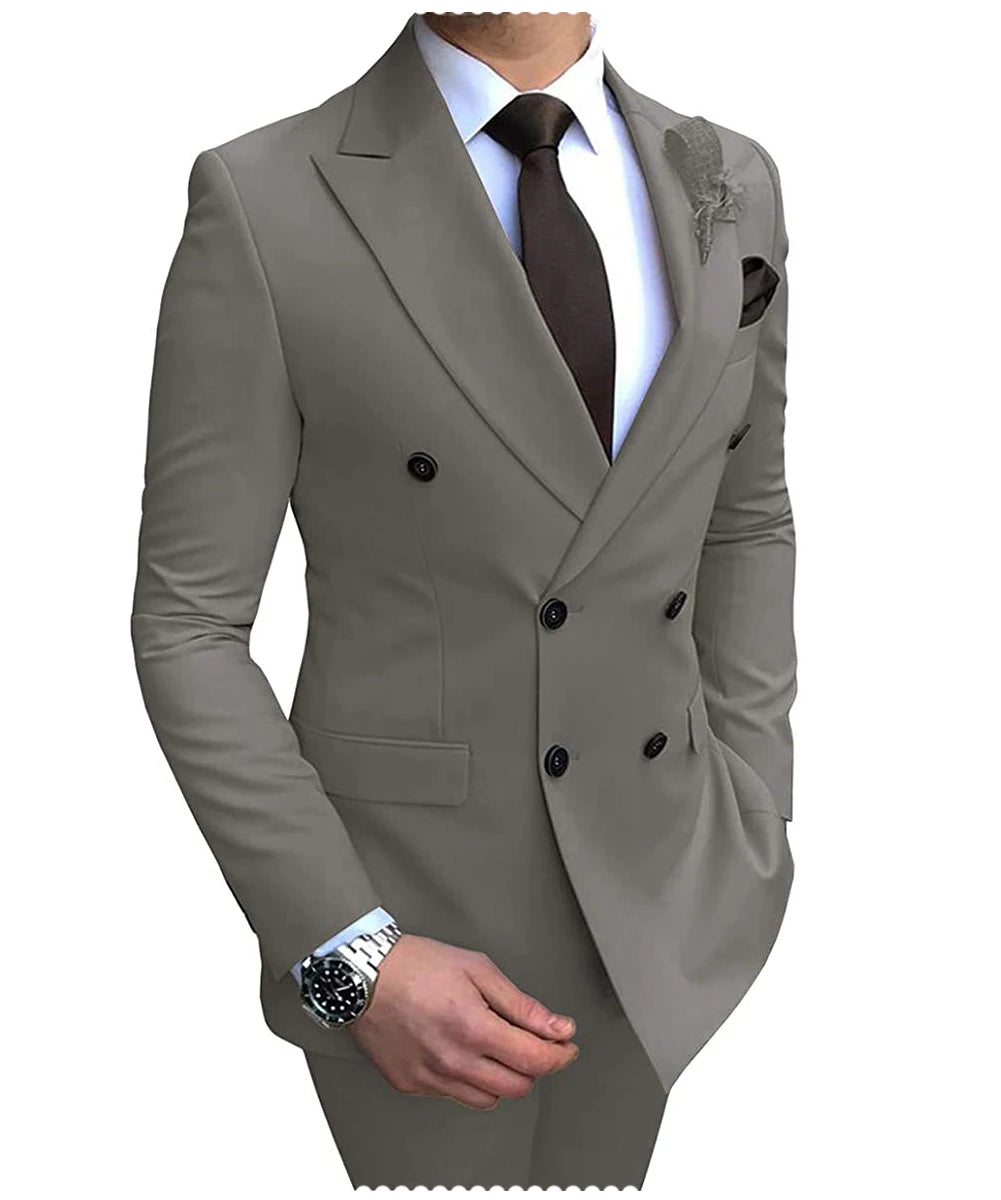 Herren Zweiteiliger Zweireiher-Anzug – Slim Fit Sakko mit fallendem Revers, legerer Smoking