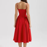 Women's Elegant Red Spaghetti Strap Midi Dress