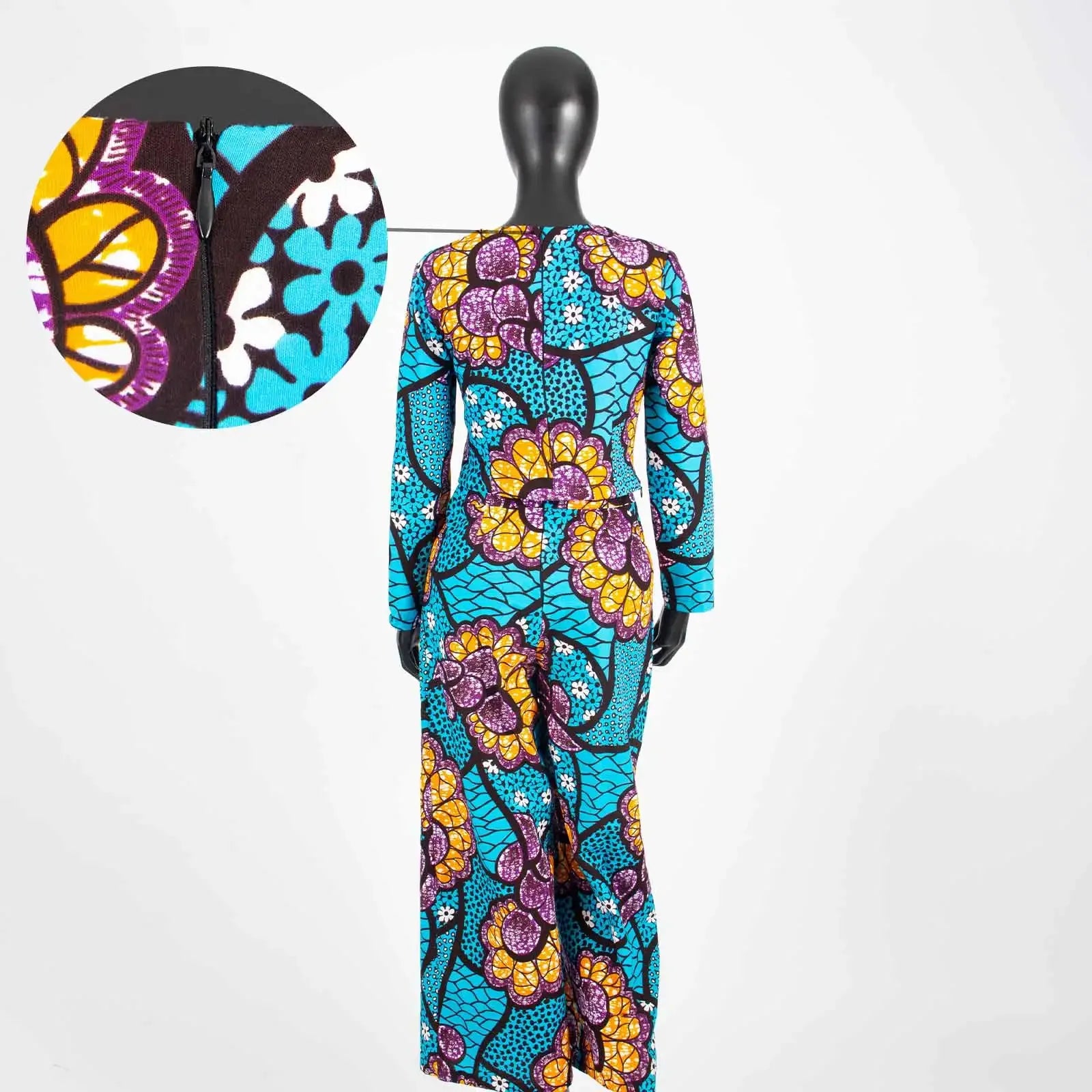 Damen Set aus gewachstem Baumwoll-Crop-Top mit langen Ärmeln und Hose mit weitem Bein