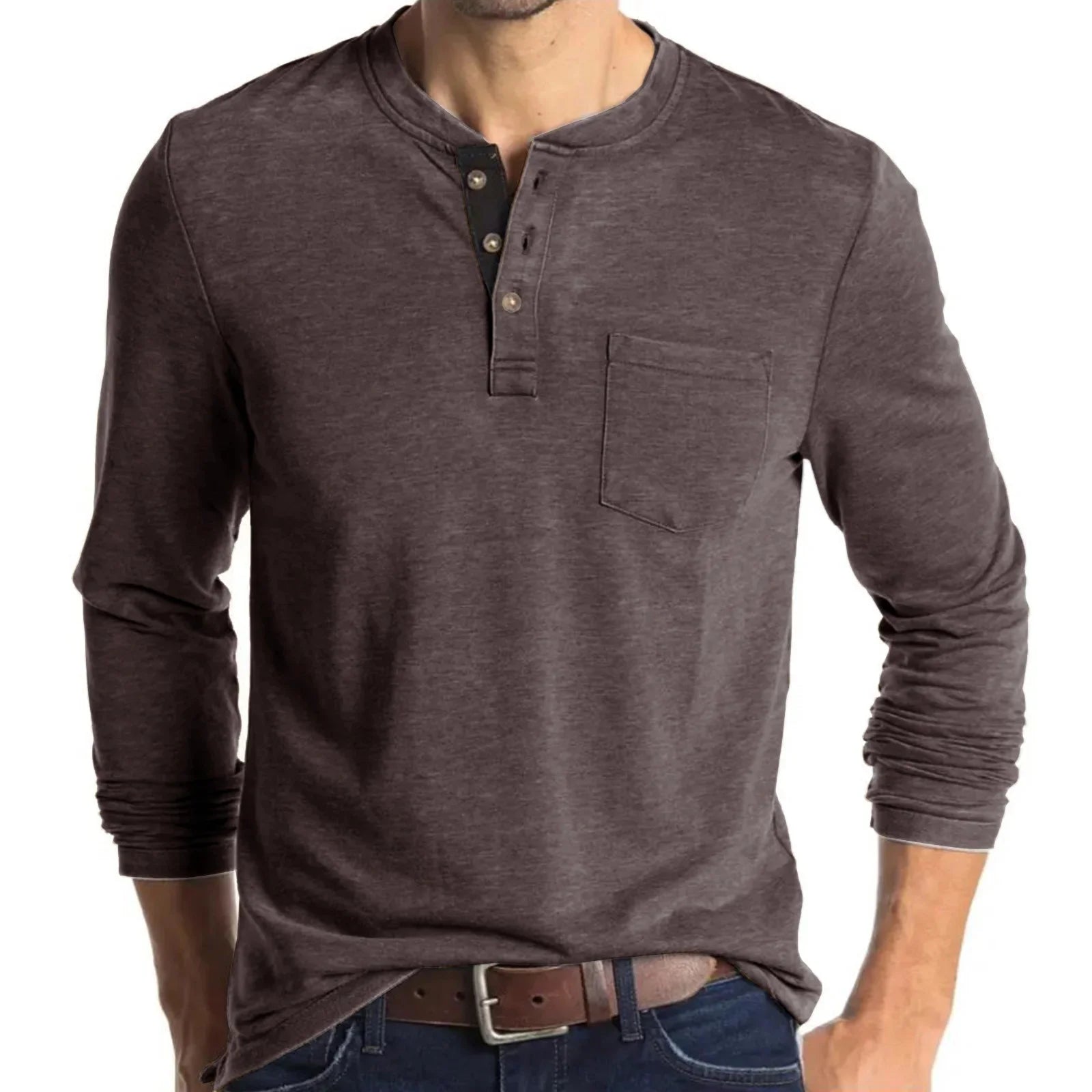 Europäische und amerikanische Herren Langarm Rundhals-T-Shirts Amazon Herren Base Layer Top Außenhandel Herren T-Shirt Henry-Kragen