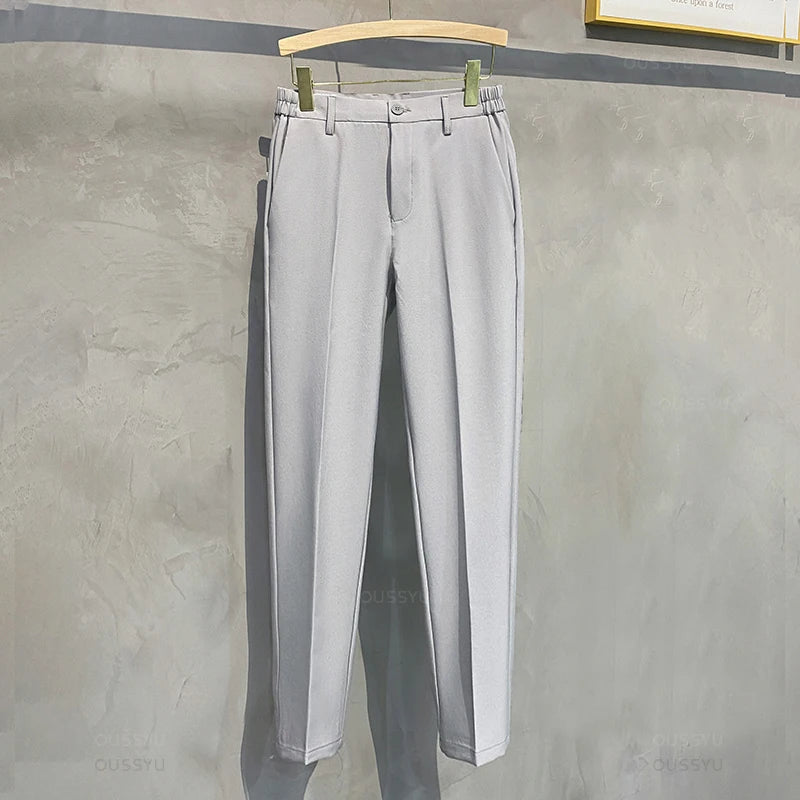 Men’s Slim Fit Casual Pants – Business Suit Trousers with Elastic Waist