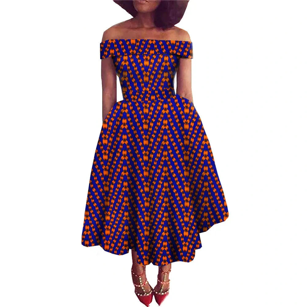Afrikanisches Ankara-Print Carmen-Kleid | Traditionelle trägerlose afrikanische Kleidung