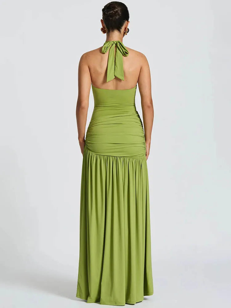 The "Ultraviolet" 2-Piece Set: A Seductive Halter Bodysuit Paired with a High-Waist Ruched Maxi Skirt