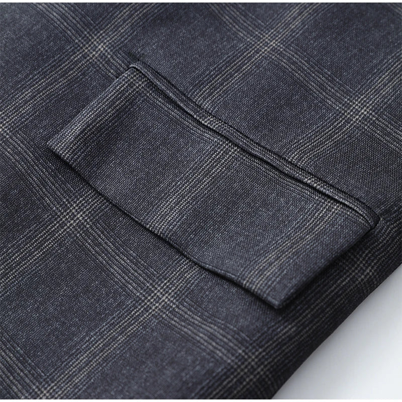 Damen Blazer mit Karomuster – Mode-Stehkragen Langarm Split Mantel