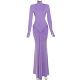 Sexy rückenfreies Rollkragen-Maxikleid – Damen Abendkleid Langarm Party