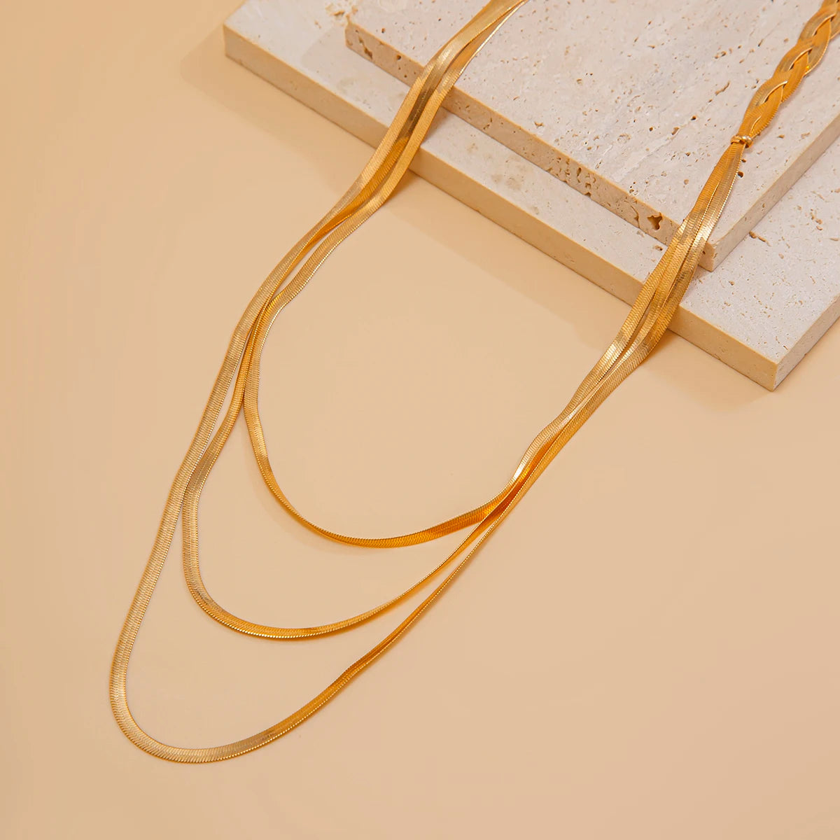 Vintage Multilayer Snake Chain Necklace for Women – 18K Gold Plated Herringbone Chain