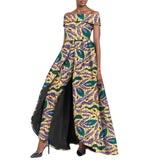 High-Split Long Dress and Ankara Pants, Traditional Dashiki Wax Print Outfit