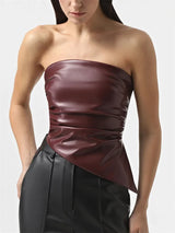 Damen PU-Leder Tube Top rückenfrei schmal geschnittenes Cropped Top