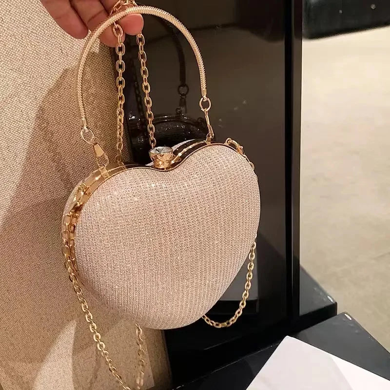 Luxury Heart-Shape Metal Evening Clutch | Shiny Fashion Chain Shoulder Bag
