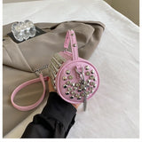 Luxuriöse Zylinder-Strass-Schultertasche | Handgefertigte Kristall-Kissen-Umhängetasche
