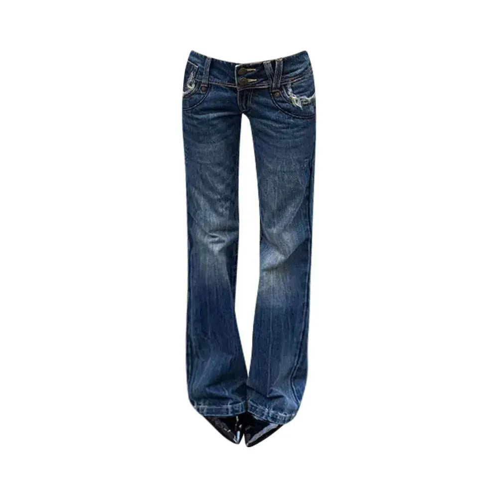Blaue Low-Rise Y2K Schlaghose für Damen
