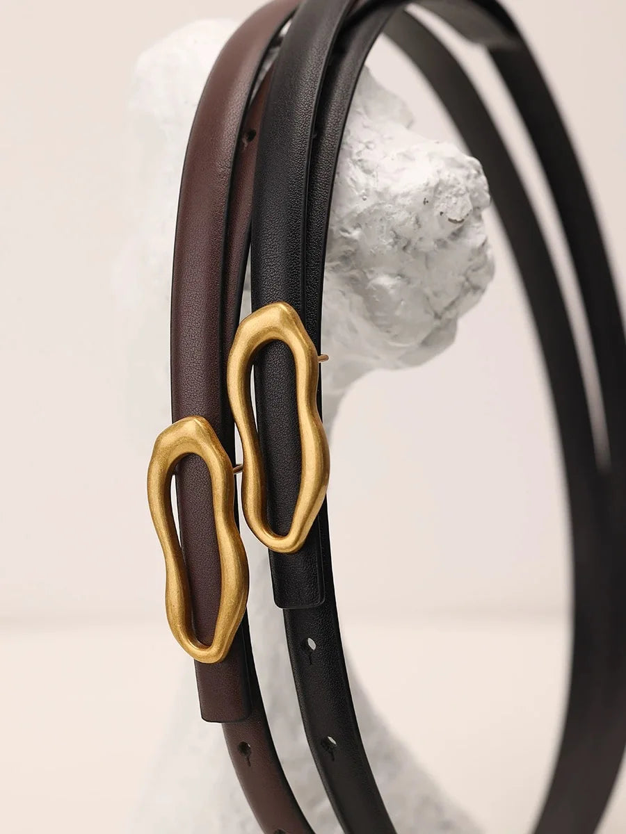 Designer Retro Gold Buckle Belt for Women – High Quality Genuine Leather Waistband