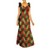 Afrikanisches langes Maxikleid für Damen |Kurzarm-Kleid aus Ankara-Stoff