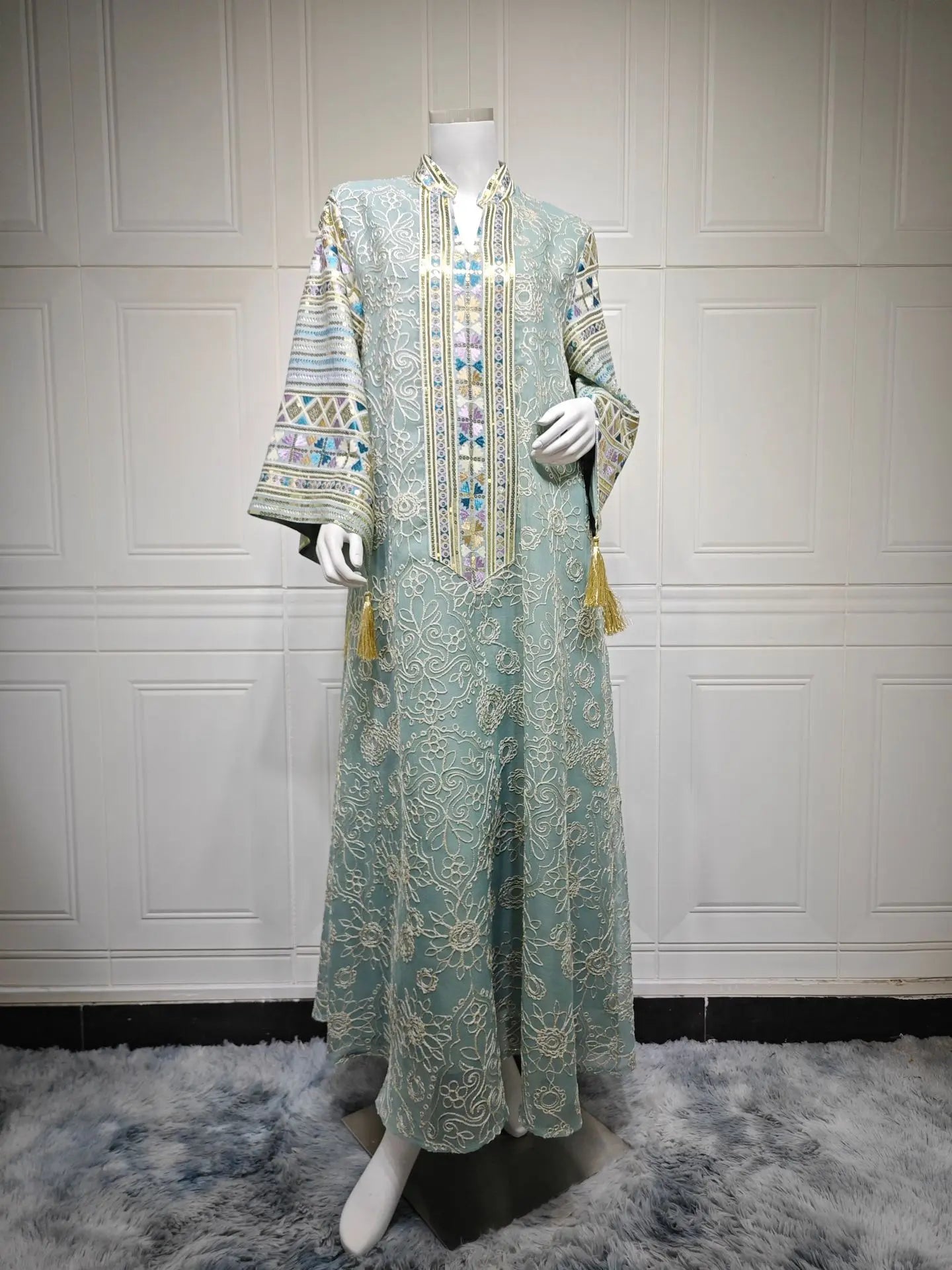 Women’s Embroidered Abaya for Party | Elegant Muslim Jalabiya Morocco Kaftan