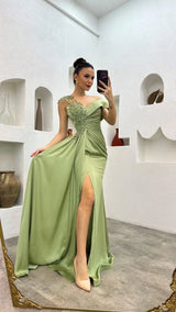 Beaded Satin Mermaid Evening Dress | Elegant Lace Prom Gown