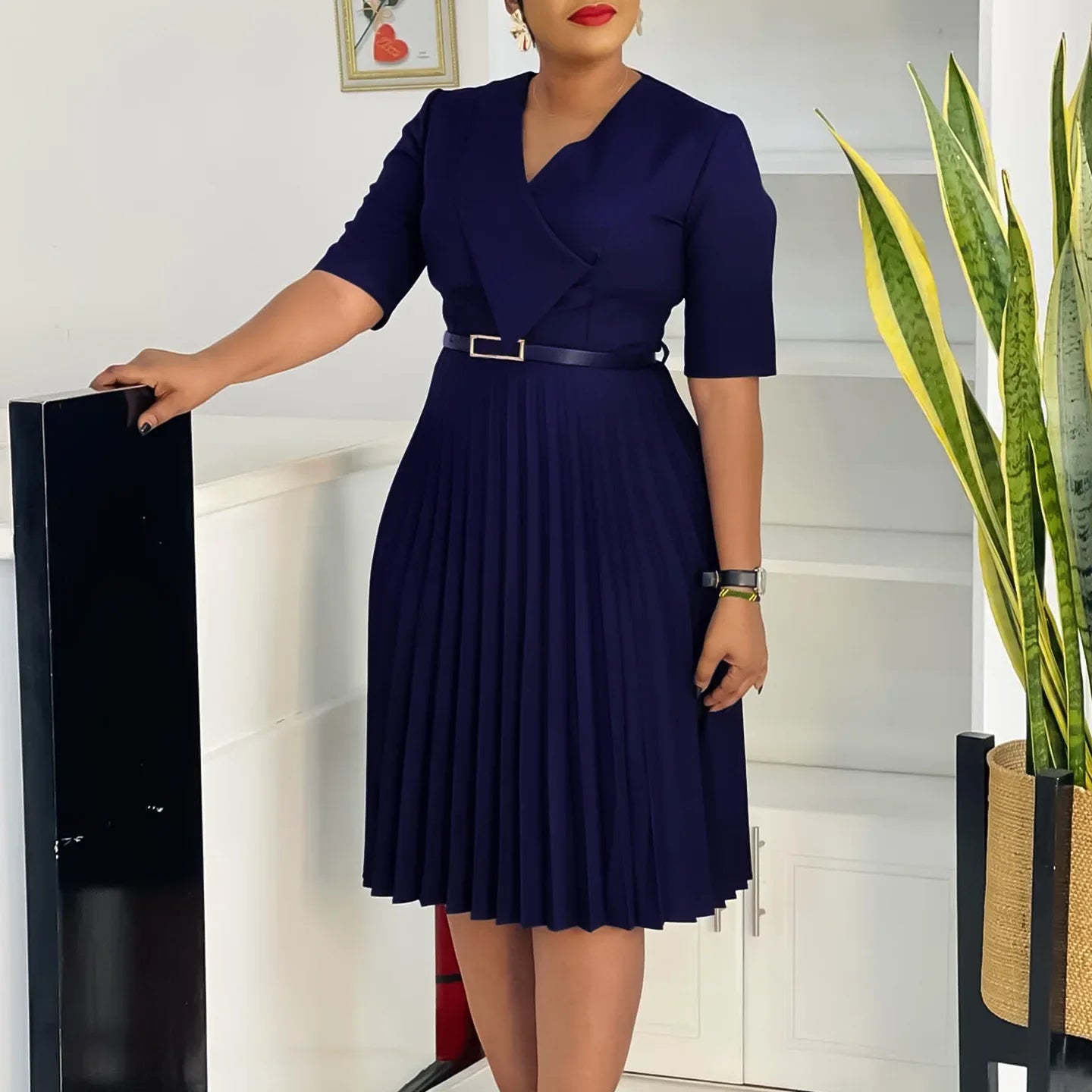 The "Athena" Pleated Maxi – Elegant V-Neck African Evening Gown