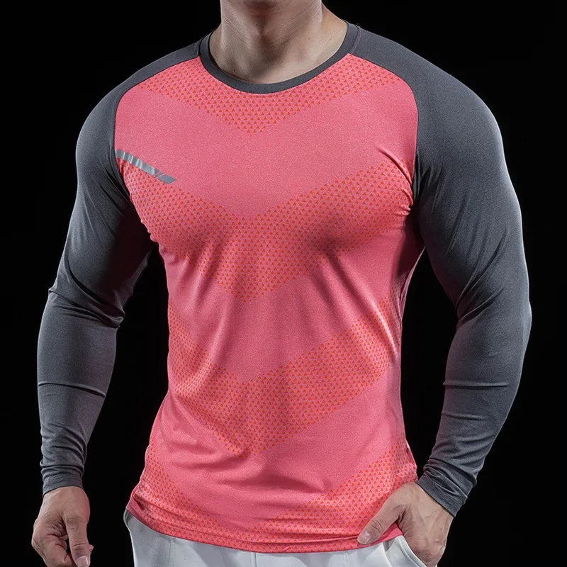 Men’s Gym Fitness Display Long Sleeve T-Shirt | Elastic Moisture Wicking Tights