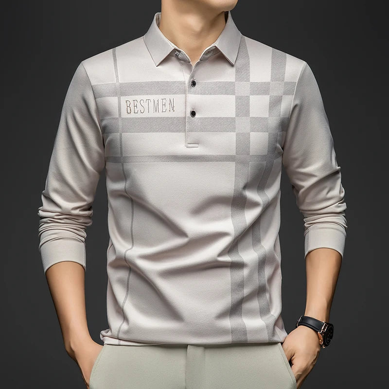 Herren Langarm Kariertes Poloshirt – Frühling Herbst Lässiges Golf Oberteil