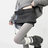 Women’s Low-Rise Tweed Skort with Belt | Gray Retro A-Line Wrap Skirt