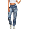 Damen Y2K Straight Leg Jeans Slim Fit Ausgefranste Distressed Multi-Scratch Denim Streetwear Washed Jeans