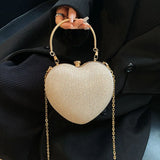 Luxury Heart-Shape Metal Evening Clutch | Shiny Fashion Chain Shoulder Bag