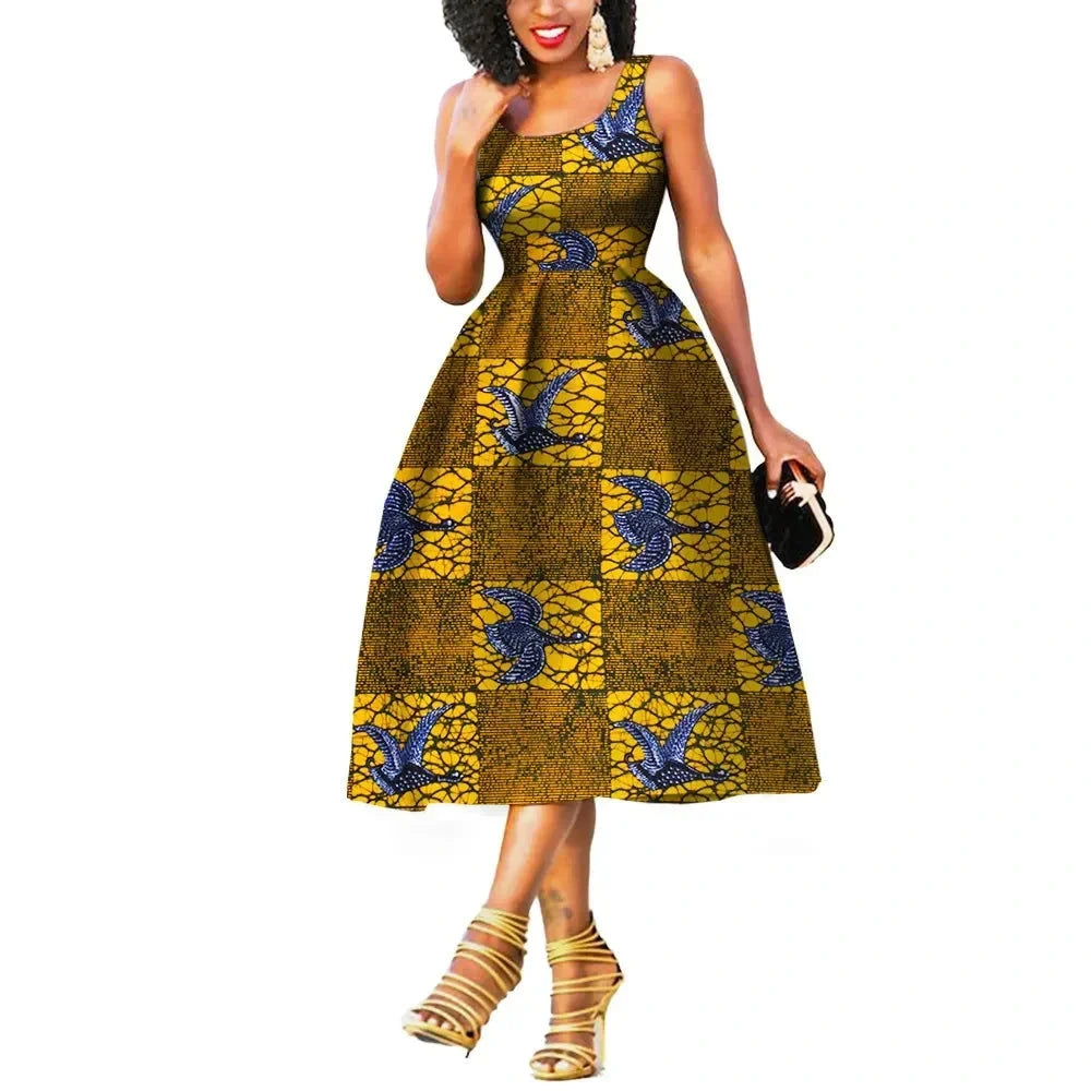 Afrikanisches Batik-Sommerkleid für Damen | Ärmelloses knielanges Partykleid
