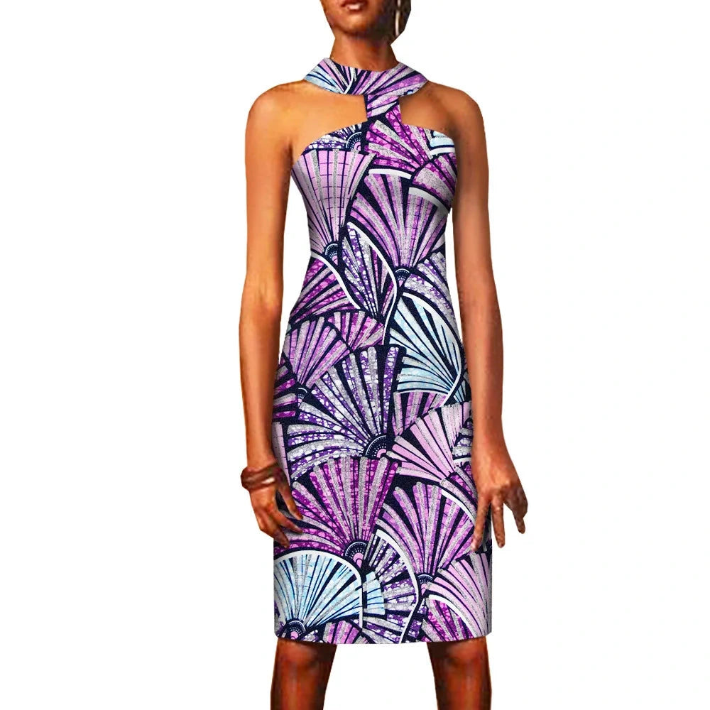 Ärmelloses Ankara Bodycon Sommer Mini-Kleid im afrikanischen Stil für Damen