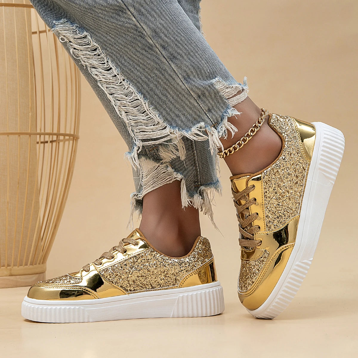 Glänzende silberne Board-Schuhe für Damen – modische atmungsaktive Mesh-Sneaker