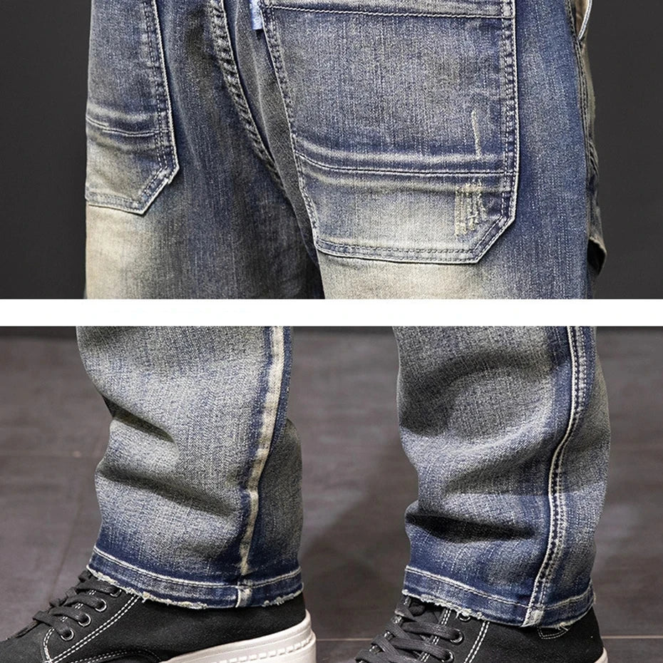 Herren Retro Punk Street Jeans | Modische Used-Denim-Hose